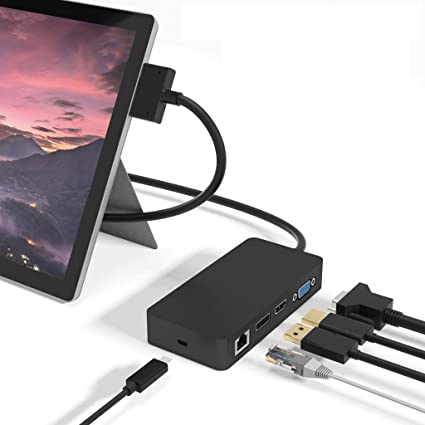 Surface Pro 6 / Pro 5 / Pro 4 ドック 12ポート付き LANネット接続ポート+4K HDMI VGA DPポート+ SDTF Micro SD スロット + USB3.0ポート 3 + USB-C 3.1 ポート+3.5オ