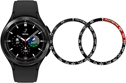 SHEAWA Galaxy Watch4 Classic 46mm用ベゼルリング 2個 保護リング アルミ カバー ケース 傷防止 耐衝撃 アクセサリー (ブラック+ブラック レッド)