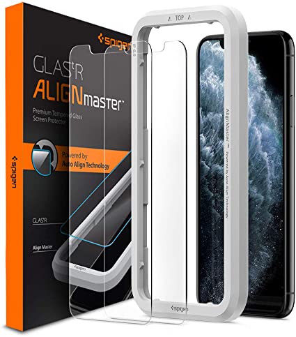 Spigen AlignMaster ガラスフィルム iPhone 11 Pro、iPhone XS、iPhone X 用 ガイド枠付き iPhone11Pro 用 保護 フィルム 2枚入