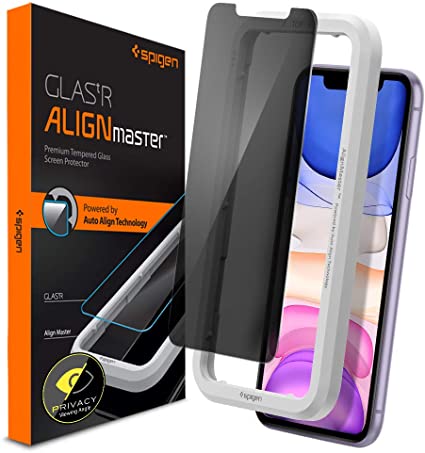Spigen AlignMaster 覗き見防止 ガラスフィルム iPhone 11、iPhone XR 用 ガイド枠付き iPhone11 用 保護 フィルム のぞき見防止 1枚入