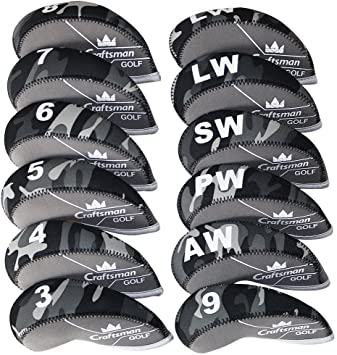 CRAFTSMAN クラフトマン ゴルフアイアンカバー クラブヘッドカバー 12枚セット (3 9、Pw、Aw、Sw、LW*2) ネオプレン製 伸縮性ある 迷彩