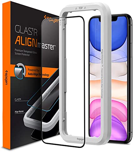 Spigen AlignMaster 全面保護 ガラスフィルム iPhone 11 Pro 用 ガイド枠付き iPhone11Pro 用 保護 フィルム フルカバー 1枚入