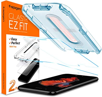 Spigen EZ Fit ガラスフィルム iPhone 8、iPhone 7 用 貼り付けキット付き iPhone8、iPhone7 用 保護 フィルム 2枚入