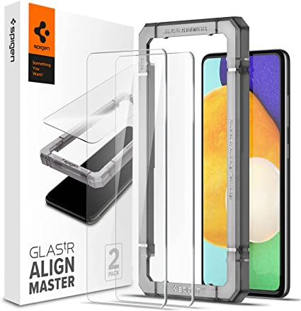 Spigen AlignMaster ガラスフィルム Galaxy A52 5G 用 ガイド枠付き ギャラクシー A52 5G 用 保護 フィルム 2枚入