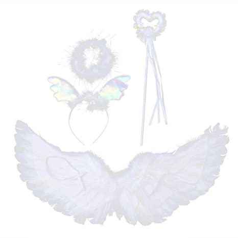 TOYMYTOY 3ピース キッズ コスチューム パフォーマンスプロップ 天使の翼 ヘアフープ フェアリーワンド コスプレ用品 人工羽 パーティー カーニバル 祭り