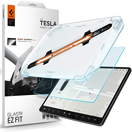 Spigen EZ Fit ガラスフィルム Tesla Model 3 / Model Y 用 貼り付けキット付き アンチグレア加工 テスラ モデル 3 と モデル Y 対応 さらさら AG 保護 フィルム 1枚入