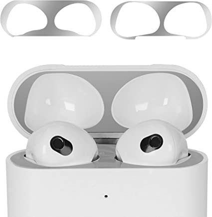 kwmobile 2x ダスト防止 スキンシール 対応: Apple AirPods 3 - 破損防止 金属粉防止 アンチ埃 グレー