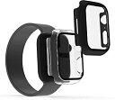 kwmobile 2x 対応: Apple Watch 7 (45mm) ケース - 保護ケース フルボディ ガラス 耐衝撃 超薄型 - 黒色/透明