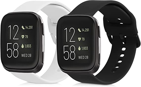 kwmobile 2x 対応: Fitbit Versa/Versa Lite/Versa 2 バンド - 交換ベルト シリコンバンド ソフト TPU 耐久性 - 黒色/紺色