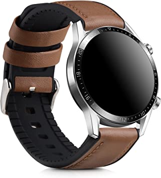kwmobile 対応: Huawei Watch GT/GT2 (46mm) バンド - 交換ベルト シリコンバンド レザー ソフト 耐久性 - 茶色/黒色