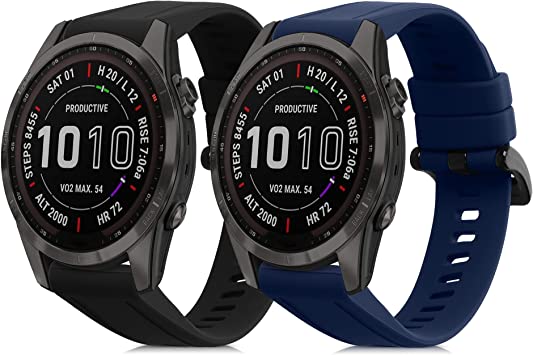 kwmobile 2x 対応: Garmin Fenix 7S / 6S / 6S Pro / 5S / 5S Plus バンド - 交換ベルト シリコンバンド ソフト TPU 耐久性 - 黒色/紺色