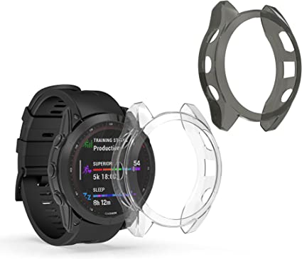 kwmobile 2x 対応: Garmin Fenix 7S ケース - 保護ケース 耐衝撃 全面保護 TPU 軽量 - クリア 透明 黒色/透明