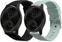 kwmobile 2x 対応: Garmin vivomove Style バンド - 交換ベルト シリコンバンド ソフト TPU 耐久性 - 黒色/ライトブルー