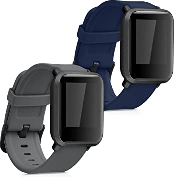 kwmobile 2x 対応: Huami Amazfit Bip S/Bip S Lite バンド - 交換ベルト シリコンバンド ソフト TPU 耐久性 - 黒色/紺色