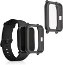 kwmobile 2x 対応: Huami Amazfit Bip/Bip Lite ケース - 保護ケース 耐衝撃 全面保護 TPU 軽量 - クリア 透明 黒色/透明