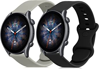 kwmobile 2x 対応: Huami Amazfit GTR (47mm) / GTR 2 / GTR 2e / GTR3 / GTR 3 Pro バンド - 交換ベルト シリコンバンド ソフト TPU 耐久性 - グレー/黒色