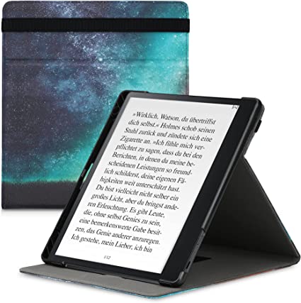 kwmobile 対応: Kobo Elipsa ケース - バンド スタンド付き カバー - 電子書籍 保護ケース コスミックナイトデザイン 青色/グレー/黒色