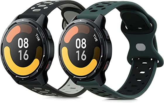 kwmobile 2x 対応: Xiaomi Watch S1 / S1 Active/Mi Watch Sport/Watch Color バンド - 交換ベルト サイズL 活動量計 シリコン 耐久性 - 黒色/グレー/白色/黒色