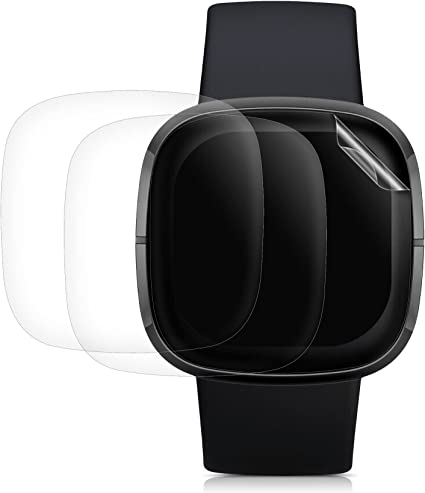 kwmobile 3x 対応: Fitbit Versa 3 / Sense 保護フィルム - 画面保護 保護シール スマートウォッチ 指紋防止 簡単装着 - 傷防止 薄型 透明