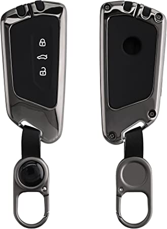 kwmobile カーキー 保護 鍵ケース 対応: VW Golf 8 - ハードカバー 車 鍵 メタル プロテクション ダークグレー