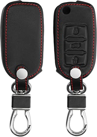 楽天Trend Item Shopkwmobile カーキー 保護カバー 対応: VW Skoda Seat 3-ボタン 車のキー - スマートキー キーケース 鍵ケース PUレザー - 黒色