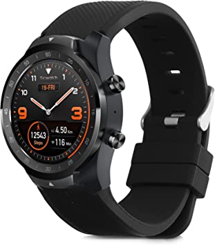 kwmobile 対応: Ticwatch Pro Smartwatch バンド - 交換ベルト シリコンバンド ソフト TPU 耐久性 - 黒色