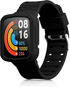 kwmobile 対応: Xiaomi Mi Watch Lite/Redmi Watch 交換ベルト - フィットネストラッカー 耐衝撃 シリコンバンド 黒色