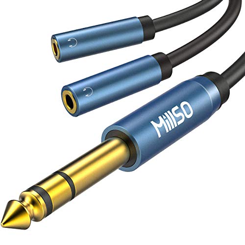 2分配ケーブル MillSO 6.3mmステレオ標準プラグ 3.5mmミニプラグ 2 分岐ケーブル オーディオ分配ケーブル 3極 6.35mm オス to 3.5mm メス 変換 ヘッドフォーンプラグ ステレオミニジャック 変…