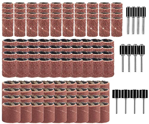 Wolfride 132個セット サンディングバンド ルーターヤスリ 電動ヤスリ 電動ルーター ドリルプレス用 ネイルオフ ネイルビット 180# 120# 80# 研削 研磨工具 木工 ロータリーツール DIY工具 12本3.17mmシャフト付