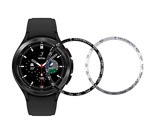 SHEAWA Galaxy Watch4 Classic 46mm用ベゼルリング 2個 保護リング アルミ カバー ケース 傷防止 耐衝撃 アクセサリー (ブラック+シルバー)