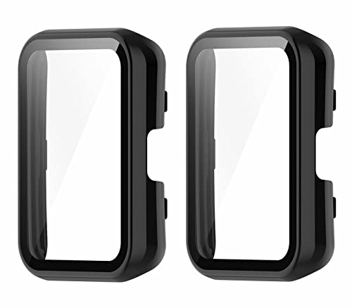 SHEAWA Huawei Watch Fit2用ケース カバー 2個セット PC+強化ガラス 全面保護 9H硬度 フィルム付 保護ケース 保護カバー 耐衝撃 アクセサリー (ブラック)