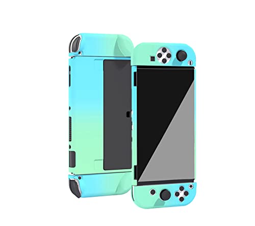 SHEAWA Switch OLED 有機ELモデル用ケース 保護ケース カバー かわいい 硬質ケース 耐衝撃 アクセサリー (グリーン ブルー)