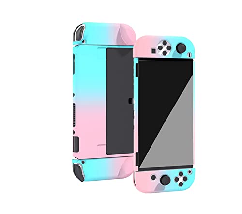 SHEAWA Switch OLED 有機ELモデル用ケース 保護ケース カバー かわいい 硬質ケース 耐衝撃 アクセサリー (サーモンピンク ブルー)