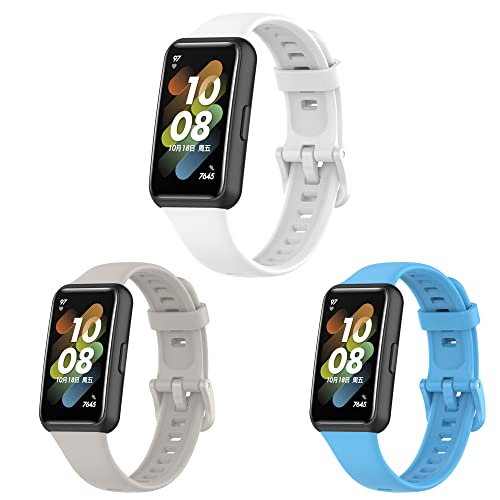 3パック For HUAWEI Band 7 交換用バンド (HVUYAL) シリコンベルト 柔らかい 防水 耐衝撃 防汗 脱着簡単 Band 7交換用ストラップ スポーツバンド ブルー +ホワイト+グレー