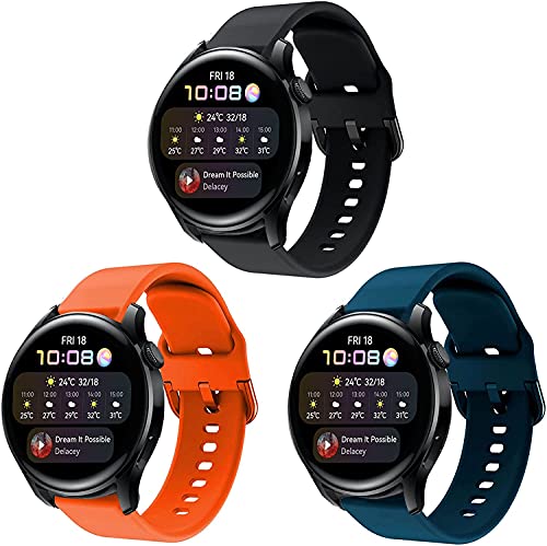 3パック For HUAWEI WATCH 3/GT Runner 交換用バンド (HVUYAL) シリコンベルト 柔らかい 防水 耐衝撃 防汗 脱着簡単 WATCH 3/GT Runner 交換用ストラップ スポーツバンド ブラック+オレンジ+