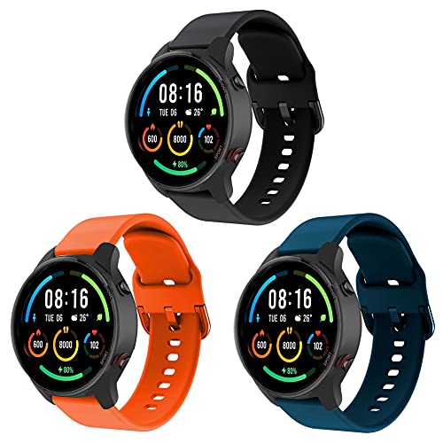 3パック For Xiaomi Mi Watch 交換用バンド (HVUYAL) シリコンベルト 柔らかい 防水 耐衝撃 防汗 脱着簡単 Mi Watch 交換用ストラップ スポーツバンド ブラック+オレンジ+ディープブルー