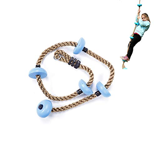クライミングロープ　登りロープ　登り練習用　1.8m　縄スイングおもちゃ　はしご　スキルアップ　耐荷重150kg　円盤付き　庭　室内　遊び場　公園(ブルー)