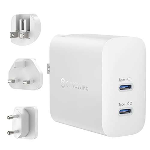 PD充電器 40W 2ポート Syncwire iPhone 充電器 - USB C 充電器 PSE認証済/折り畳み式プラグ/海外用変換プラグ付属/PD3.0搭載 タイプC 急速充電器 最新のiPhone 13/ iPhone 12/ 12 Pro