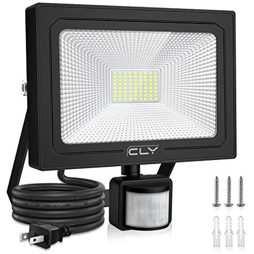 CLY センサーライト 屋外 人感センサーライト LED投光器 60W 昼白色 6000LM 6500K フラッドライト 超高輝度 IP66防水 省エネ 明るい 屋外 屋内 設置可能 高感度PIRセンサー 防犯対策用 駐車場/倉庫/防犯灯/作業灯/玄関