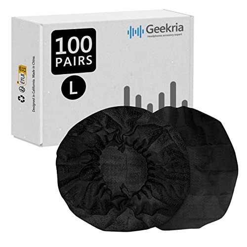Geekria カバー 200個入 100ペア ヘッドホンカバー 劣化防止 防塵 イヤーパッドカバー ストレッチニット 11-16CM ヘッドホン用 不織布 大型/ブラック 