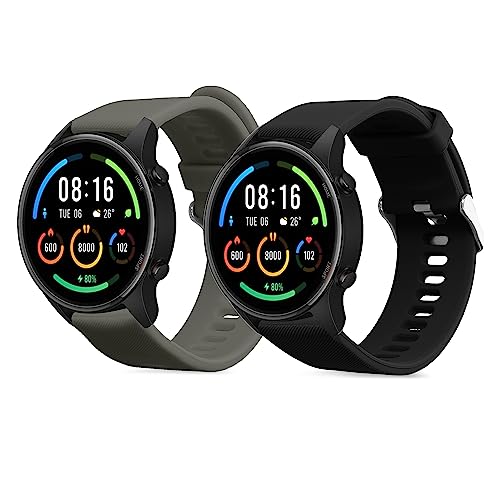 kwmobile 2x 交換ベルト 対応: Xiaomi Mi Watch/Mi Watch Color Sport バンド - シリコンバンド ソフト TPU 耐久性 黒色/グレー