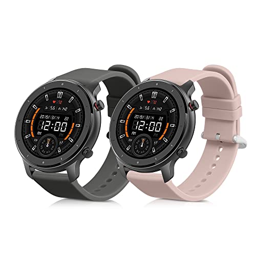 kwmobile 2x 交換ベルト 対応: Huami Amazfit GTR Mini バンド - シリコンバンド ソフト TPU 耐久性 グレー/アンティークピンク