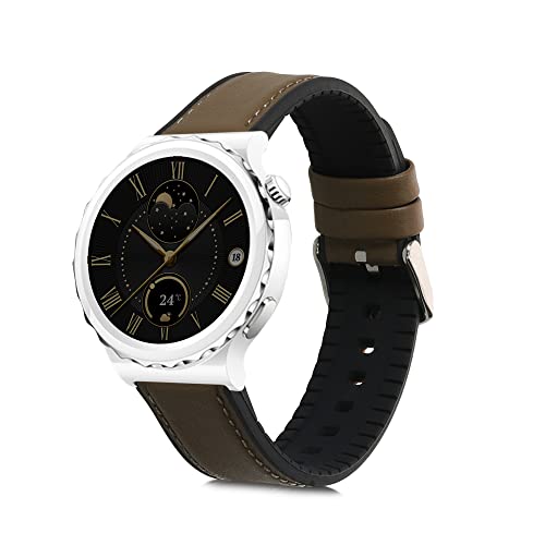 kwmobile 交換ベルト 対応: Huawei Watch GT 3 Pro (43mm) / Watch GT 3 (42mm) バンド - シリコンバンド レザー ソフト 耐久性 オリーブグリーン/黒色