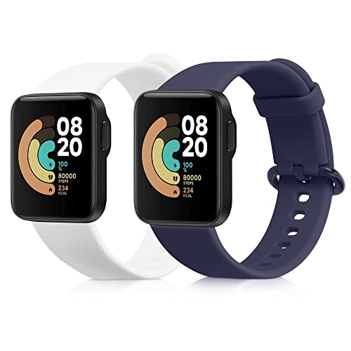 kwmobile 2x 交換ベルト 対応: Xiaomi Mi Watch Lite/Redmi Watch バンド - シリコンバンド ソフト TPU 耐久性 紺色/白色