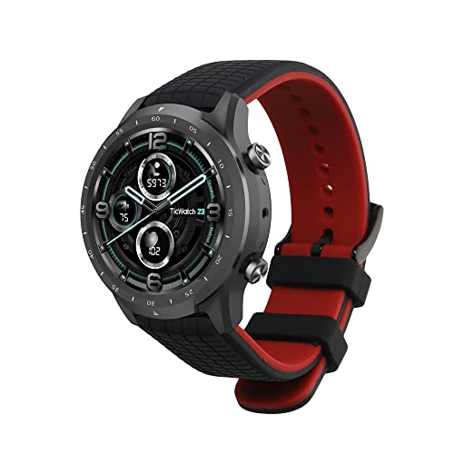 kwmobile 交換ベルト対応: Ticwatch Pro 3 Ultra/Pro 3 / S2 / GTX バンド - シリコンバンド ソフト TPU 耐久性 黒色/赤色