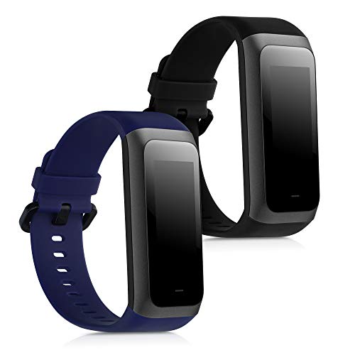 kwmobile 2x 交換ベルト 対応: Huami Amazfit Cor 2 / Amazfit Band 2 バンド - シリコンバンド ソフト TPU 耐久性 黒色/紺色