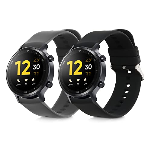 kwmobile 2x 交換ベルト 対応: Realme Watch S/Watch S pro/Watch 2 pro バンド - シリコンバンド ソフト TPU 耐久性 黒色/グレー