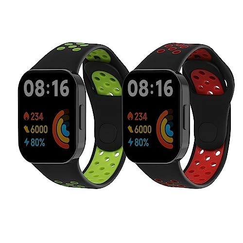 kwmobile 2x 交換ベルト 対応: Xiaomi Redmi Mi Watch Lite 3 / Redmi Watch 3 バンド - シリコンバンド ソフト TPU 耐久性 黒色 / 赤色 / 黒色 / 緑色