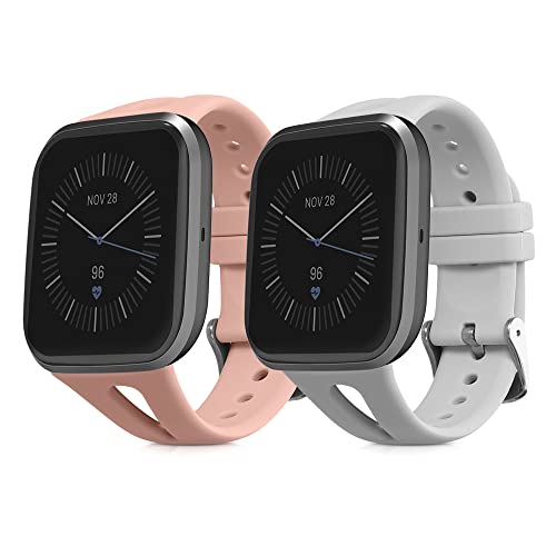 kwmobile 対応: Fitbit Versa 4 / Sense 2 / Versa 3 / Sense 交換 アームバンド - 2x TPU シリコン バンド Sサイズ アンティークピンク / グレー