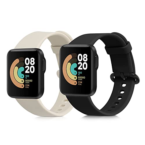 kwmobile 2x 交換ベルト 対応: Xiaomi Mi Watch Lite/Redmi Watch バンド - シリコンバンド ソフト TPU 耐久性 黒色/ベージュ